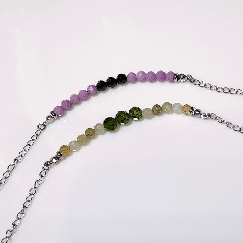 Qi Series | Natural Mineral Crystal Tsavorite Stone Diopside Purple Mica Black Spinel Bracelet - Bracelets - Crystal Multicolor