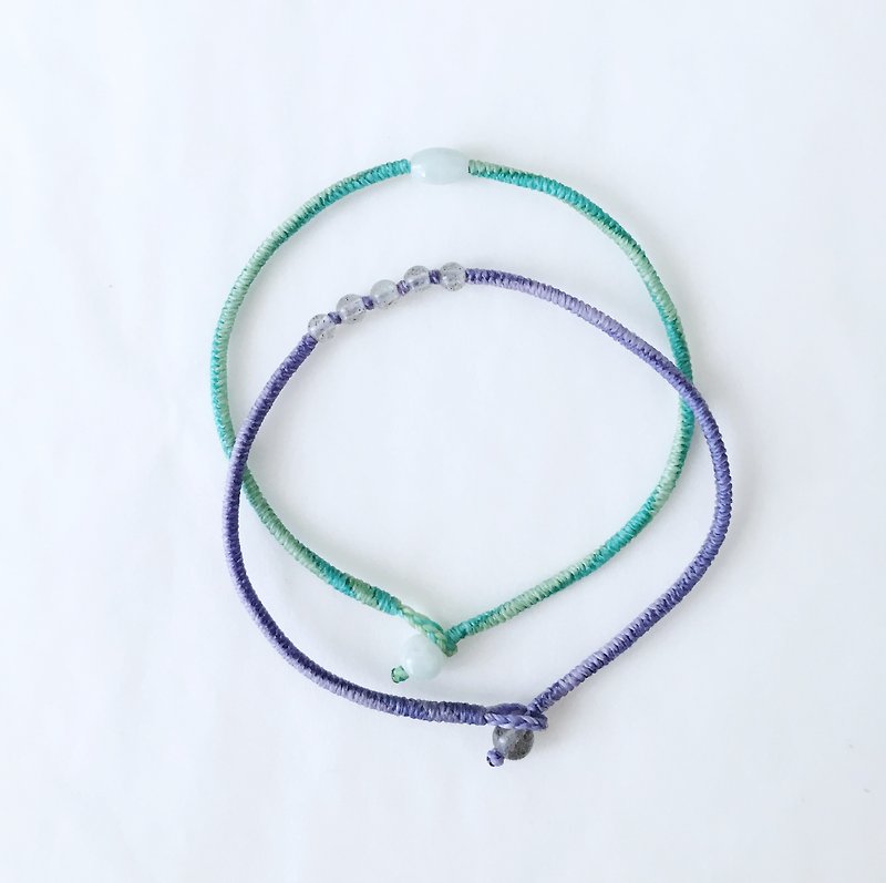 Mini Labradorite*5 Lavender + Violet Extra-fine Wax Line Diamond Knot / Stabilize mood - Bracelets - Other Materials Transparent