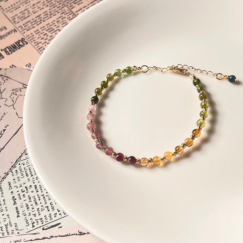 [Waiwaixi Crystal comes with a degaussed wooden box] The rainbow falling into the world | Tourmaline - Bracelets - Gemstone Multicolor