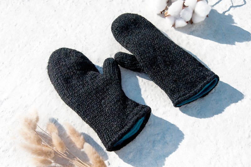 手織りのウールニット手袋/ニットの純粋なウールの暖かい手袋/かぎ針編みの手袋 - 日本のファッションシンプルな黒 - 手袋 - ウール ブラック