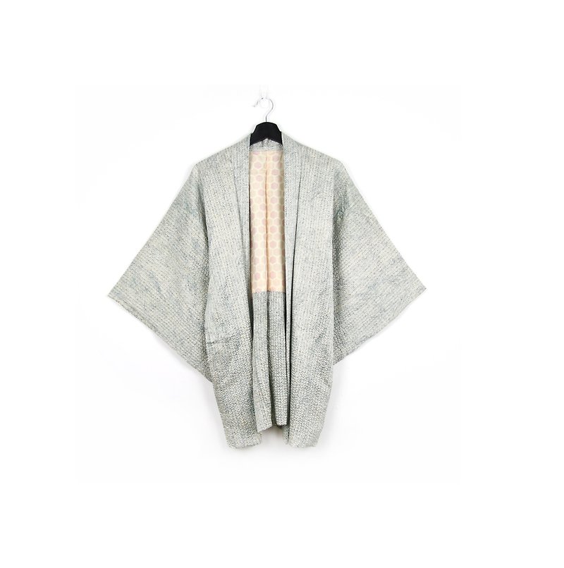 Back to Green-Japan brought back feather weave blue-green grain road/vintage kimono - เสื้อแจ็คเก็ต - ผ้าไหม 
