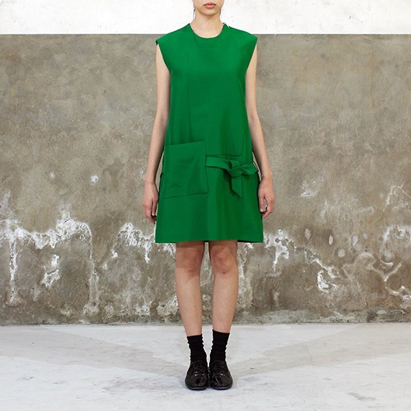 Green Sleeveless Short Dress - One Piece Dresses - Cotton & Hemp Green