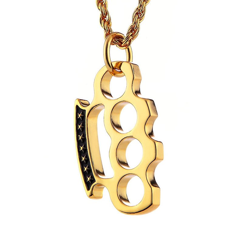 手指虎鏈條項鍊  knuckles Chain Necklace - 項鍊 - 其他金屬 金色