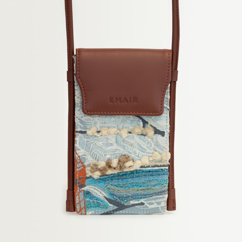 One-of-a-Kind Embroidery Phone Bag - The Seine River No. 2 - 其他 - 真皮 咖啡色