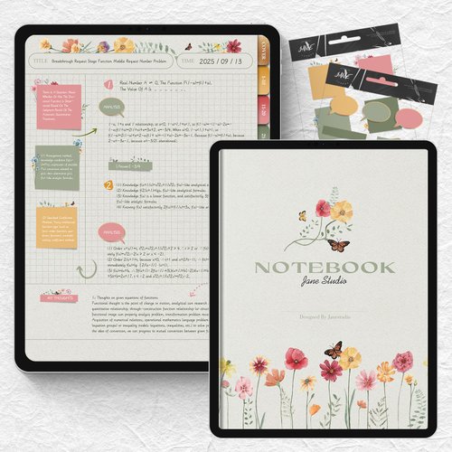 JANE STUDIO電子手帳工作室 豎版淺色款小清新數位筆記電子手帳筆記模板Goodnotes/notability