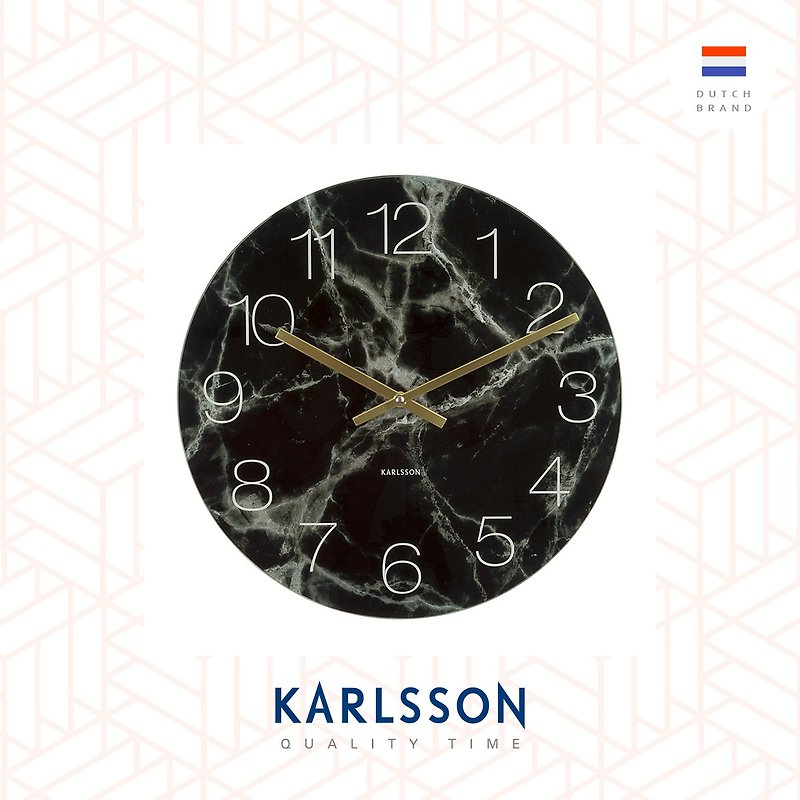 Karlsson、17cmテーブル/壁時計ガラス大理石黒小 - 時計 - ガラス ブラック