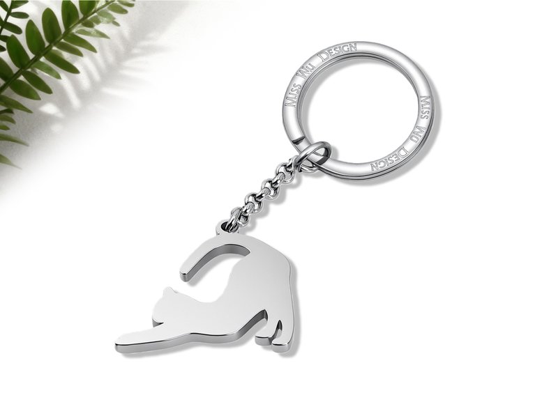 日常的小貓咪 - 伸懶腰的貓 -不鏽鋼吊飾鑰匙圈系列 - 鑰匙圈/鑰匙包 - 不鏽鋼 銀色