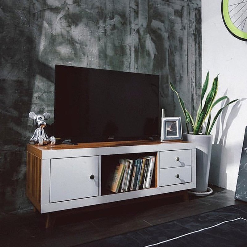 Oak white walnut decal TV cabinet - โต๊ะวางทีวี - ไม้ 