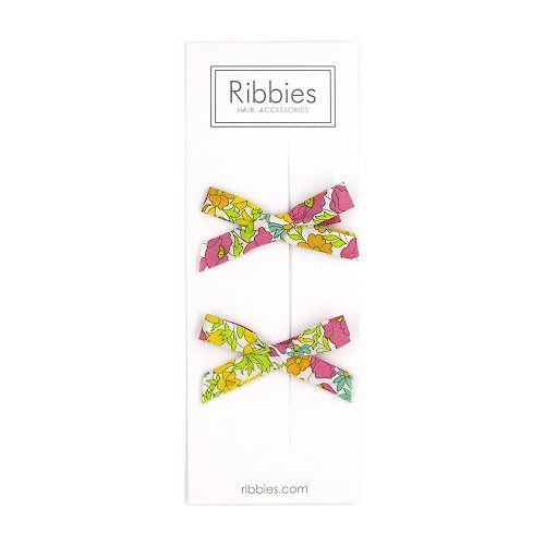 Ribbies 台灣總代理 英國Ribbies 花布蝴蝶結2入組-粉紅綠罌粟花