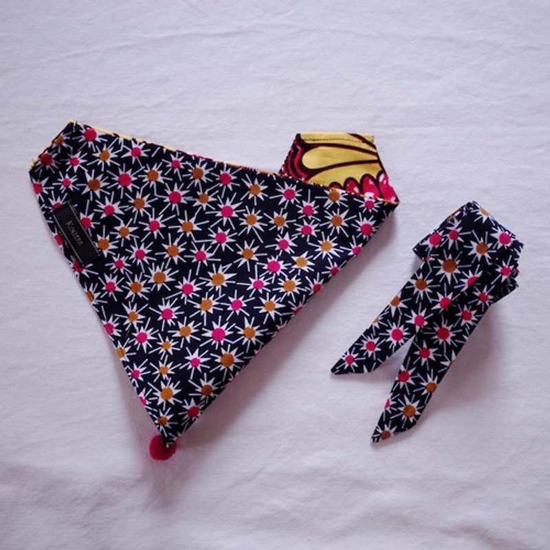 African print bandana for medium-sized dogs (reversible & string separate) small & big flowers - Other - Cotton & Hemp 