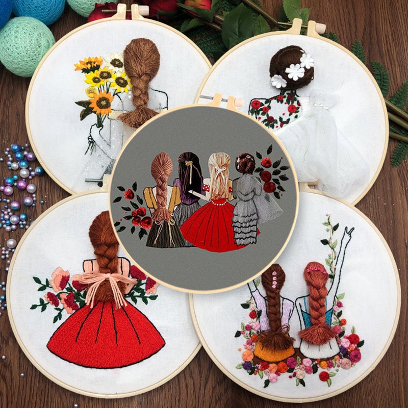 刺繡diy背影女孩歐式創意新手初學立體歐式刺繡資料包 - 編織/刺繡/羊毛氈/縫紉 - 棉．麻 