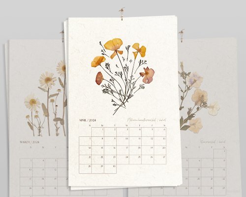 daashart Large printable calendar 2024 Monthly planner 11x17in Minimalist pressed flower