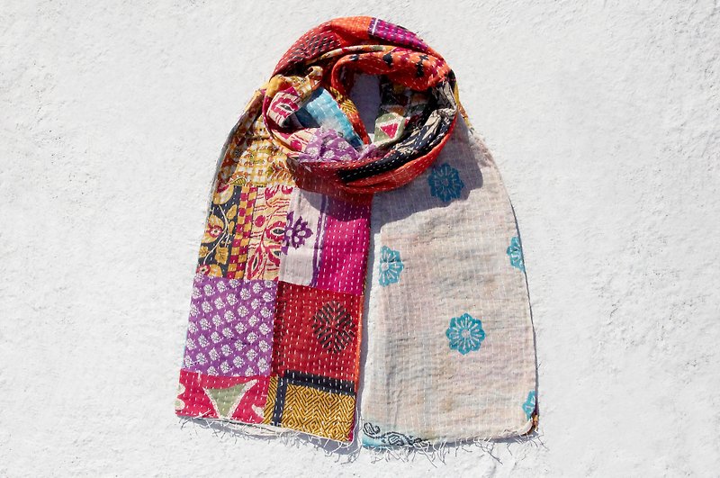 Valentine's Day gift a rapid arrival limited Sew yarn Li Bu scarf / scarf embroidery / embroidered scarves / scarf sew saris line / yarn Li Bu splice - blue cloth desert forest + - Scarves - Cotton & Hemp Multicolor