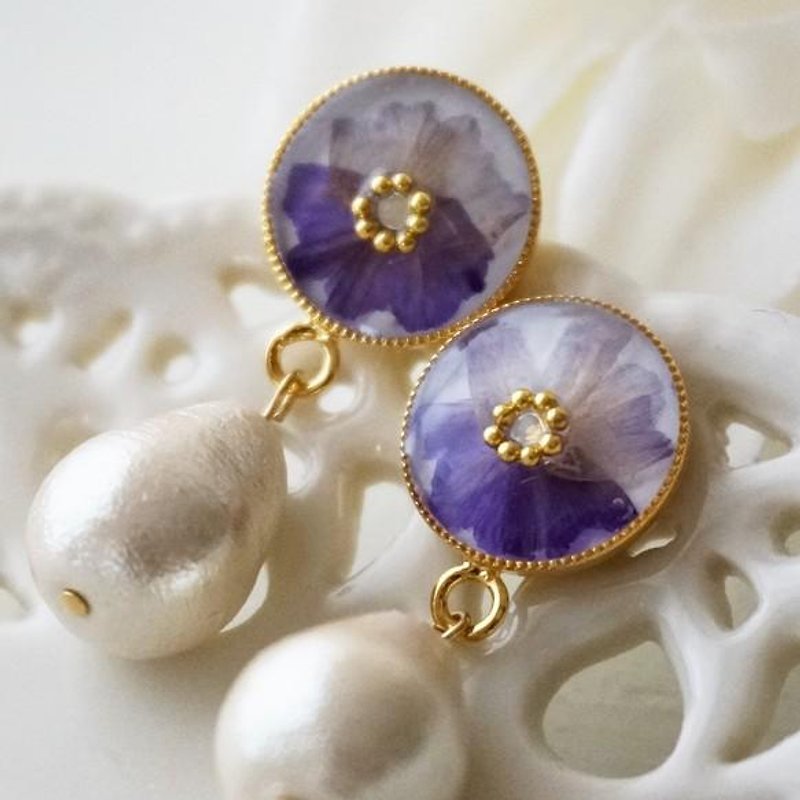 Ikebana and Swarovski Bijou earrings / earrings - Earrings & Clip-ons - Other Metals Purple
