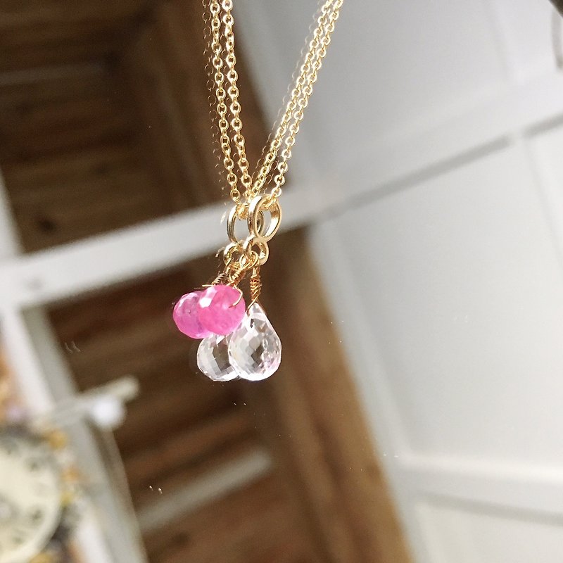 【Birthstone in April and July】 Jewelry Ruby and Crystal Necklace - สร้อยคอ - เครื่องเพชรพลอย สีใส