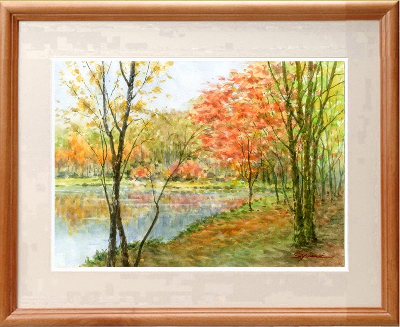 Watercolor painting original picture Autumn leaves, Myoko Sasagamine plateau - Posters - Paper Orange