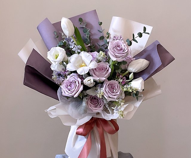 Flowers】Purple White Rose Tulip Natural Flower Bouquet - Shop Amanda Floral  Design Other - Pinkoi