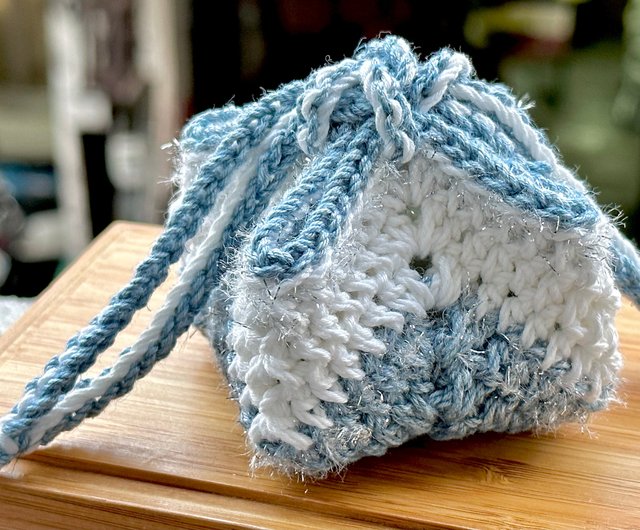 Shimmery Blue good Handmade knitted pouch BLP721