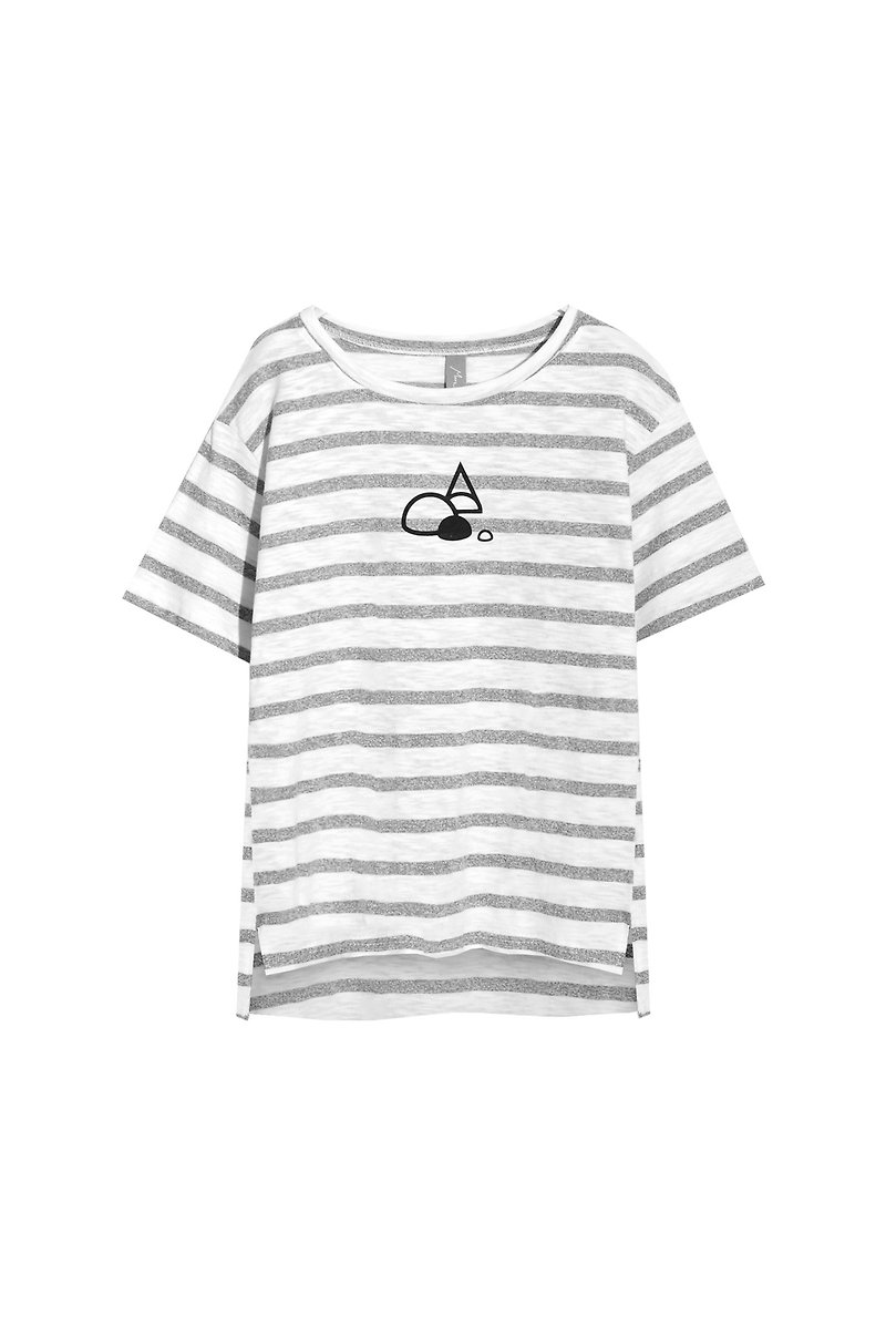Limited [five] two dimensions Rock Mountains / stripe cotton kick - Women's T-Shirts - Cotton & Hemp Gray