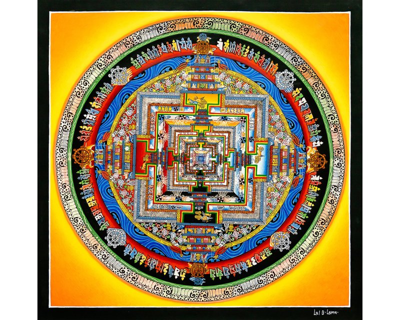 Buddhist Kalachakra Mandala Thangka – Cosmic Cycle of Time and Enlightenment - Wall Décor - Other Materials Multicolor