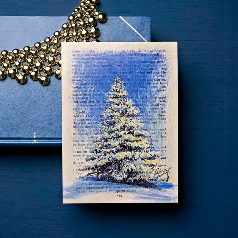 [Blue Sky and White Snow] Art Card | Winter Cedar Classical Watercolor Landscape Greeting Card - การ์ด/โปสการ์ด - กระดาษ สีน้ำเงิน