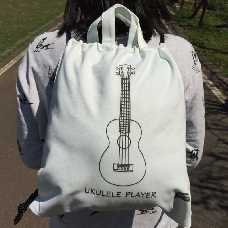 WD Musical Instrument Cotton Backpack-Ukulele Spot + Pre-Order - Drawstring Bags - Cotton & Hemp White