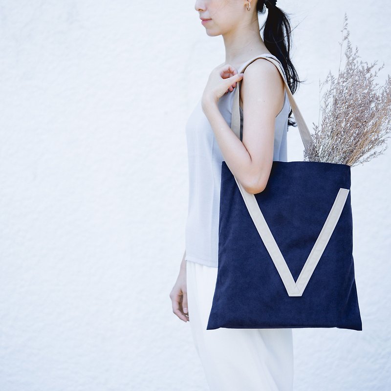 V bag 深藍黑色單肩環保包袋 - 側背包/斜背包 - 聚酯纖維 黑色