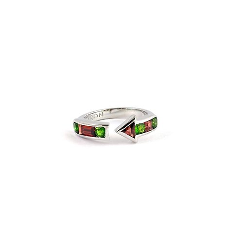 MARON Jewelry Urban Arrow Ring with Chrome Diopside and Red Garnet
