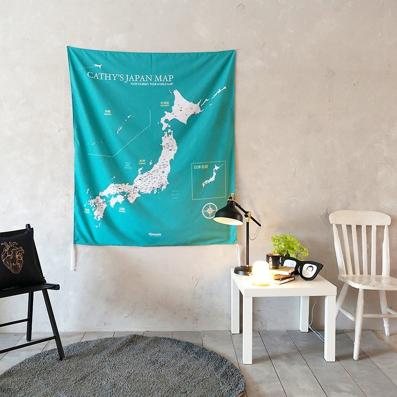 Personalized Japan Map, Pin Map Travel Map-Emerald Green-Wall Decor (Fabric) - โปสเตอร์ - เส้นใยสังเคราะห์ สีเขียว