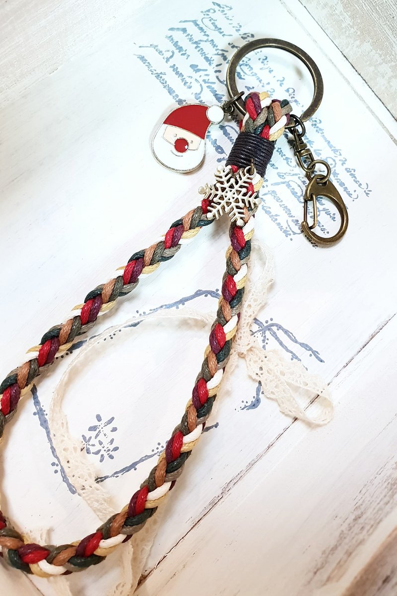 Paris*Le Bonheun. Happiness hand made. Christmas colors. (Long A Braid) Knitted Key Ring - Lanyards & Straps - Other Materials Multicolor