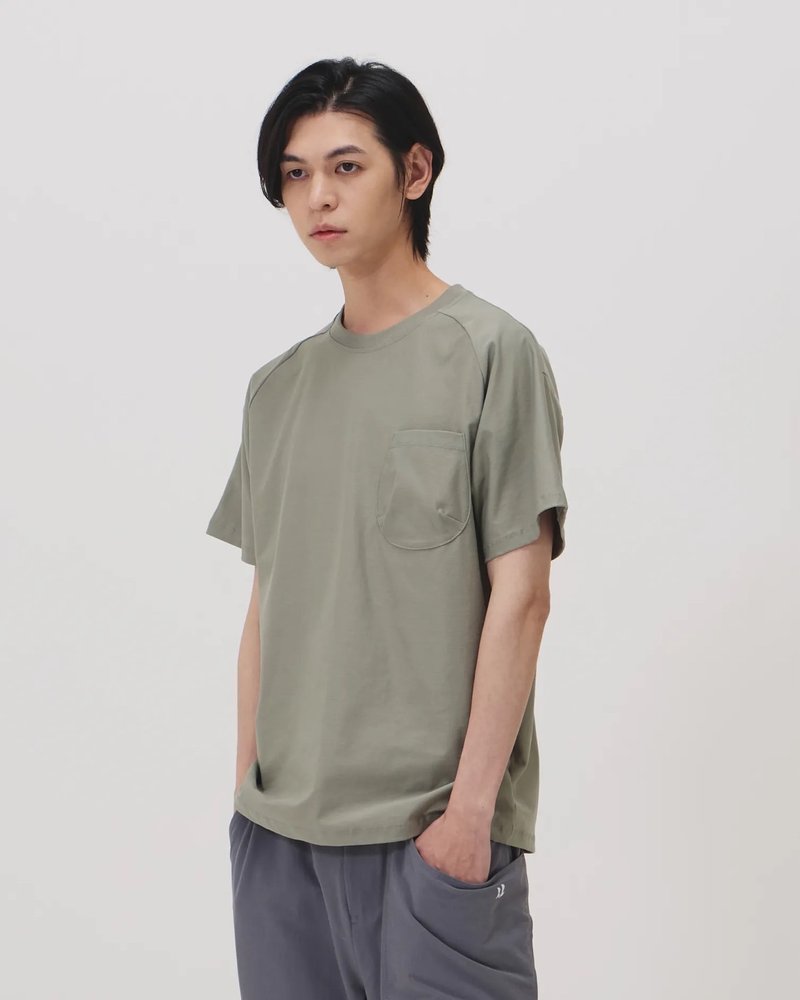 拉克蘭口袋短Tee (灰綠) - 男 T 恤 - 棉．麻 綠色