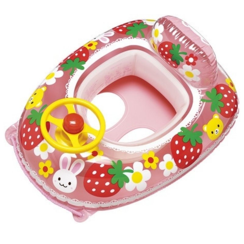 日本IGARASHI 嬰幼兒立體座圈 - 草莓粉紅兔 水上充氣坐騎/騎乘/浮排/床墊/泳圈/漂浮船 - 嬰幼兒玩具/毛公仔 - 塑膠 粉紅色