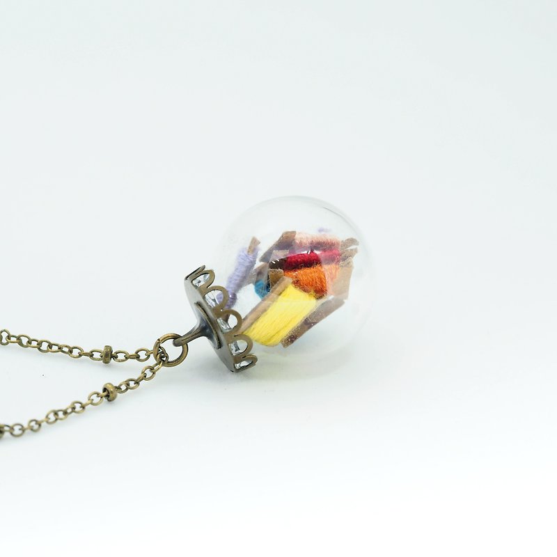 「OMYWAY」Hand Made Glass Globe Necklace - สร้อยติดคอ - พืช/ดอกไม้ สึชมพู