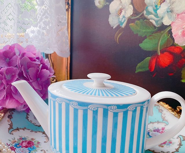 Stackable Teapot And Mug Combo Purple Flowers And Stripes