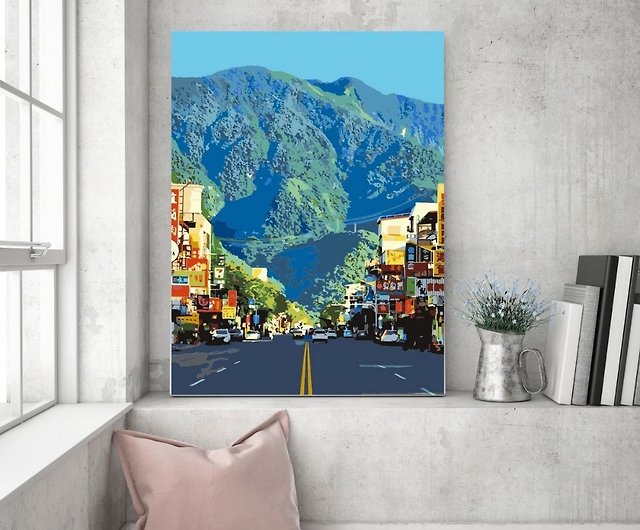 恵蘭山の景色を描いたクリエイティブなデジタル油絵【台湾の風景画と