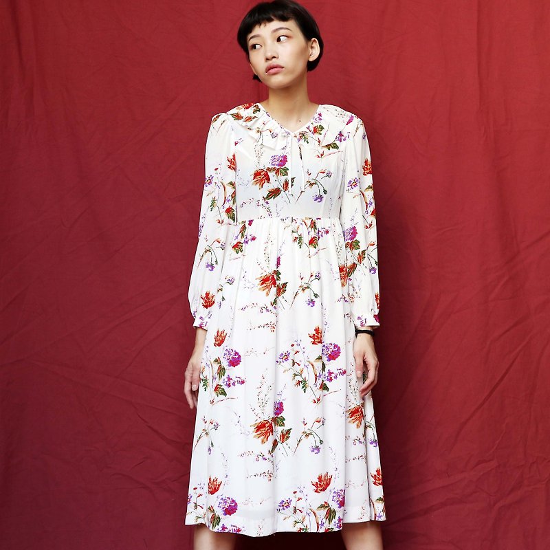 Pumpkin Vintage. Ancient printed straps chiffon dress - One Piece Dresses - Other Materials White
