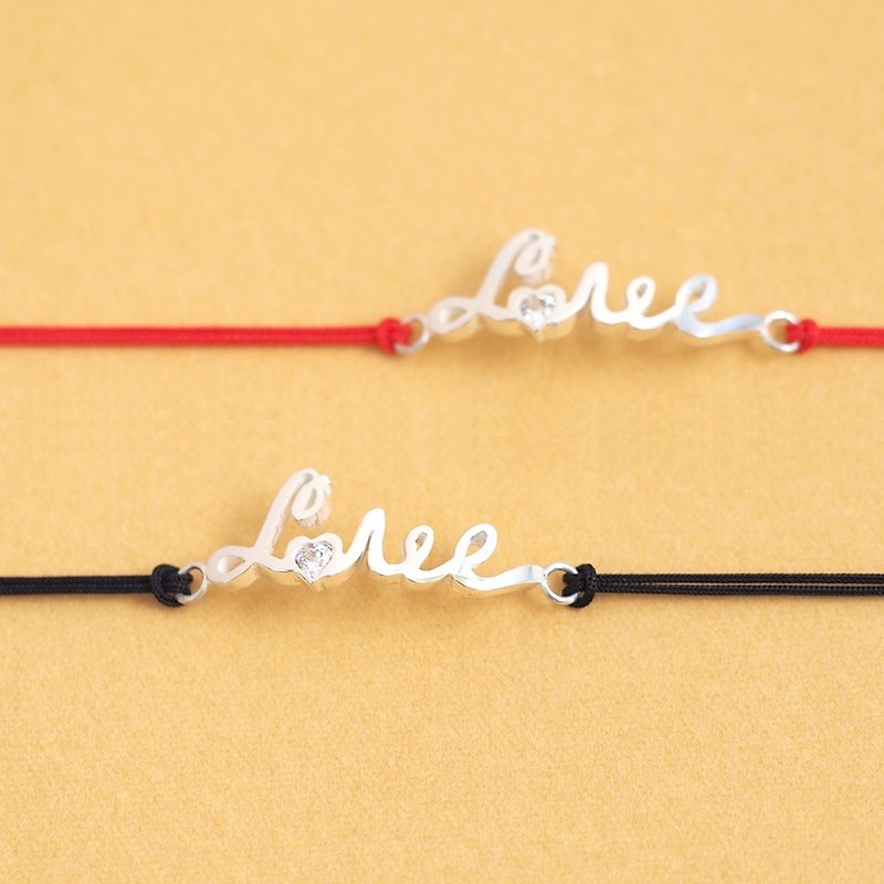 White Stone) Love string bracelet Silver 925 - สร้อยข้อมือ - โลหะ สีเหลือง