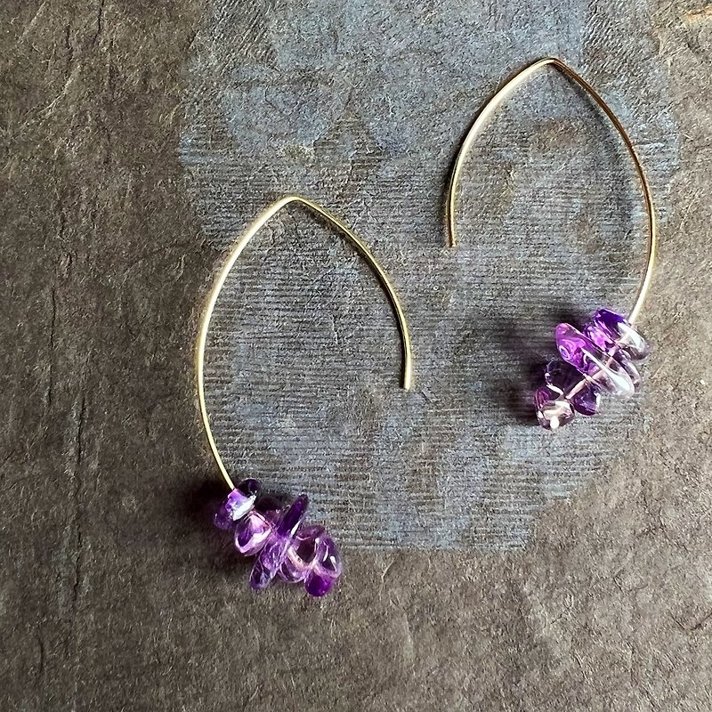 14kgf Amethyst Marquis Hoop Pierced Earrings Gift Box - Earrings & Clip-ons - Precious Metals Purple