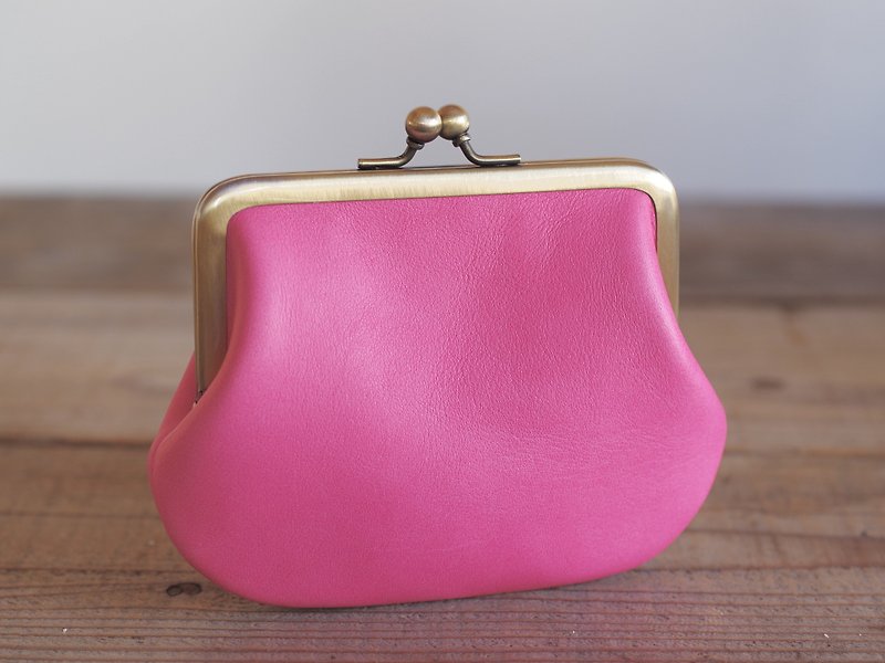Square leather gamaguchi pink - กระเป๋าสตางค์ - หนังแท้ สึชมพู