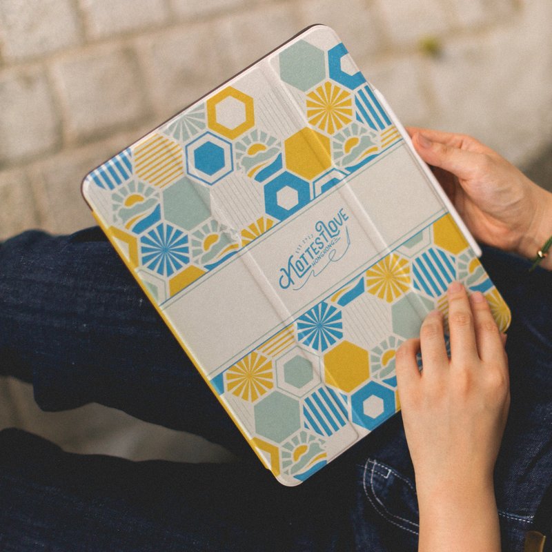 獅子山 磁磚系列 / iPad 保護殼 - 六角 - 藍 - 平板/電腦保護殼/保護貼 - 人造皮革 藍色