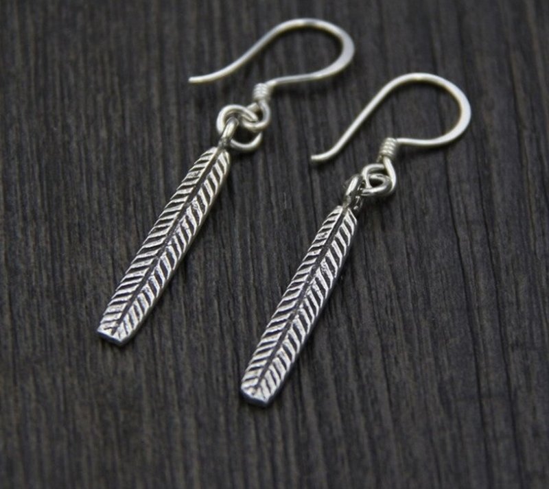 Real S925 Thai Silver Handmade Leaf Dangle Earrings for Women Ethnic Vulcanized - ต่างหู - เงินแท้ สีเงิน