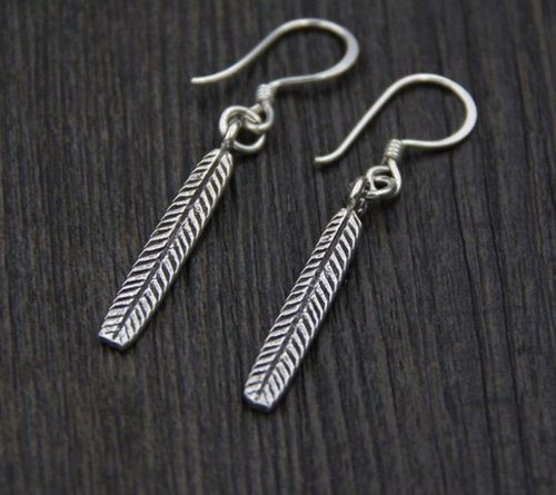 garyjewelry Real S925 Thai Silver Handmade Leaf Dangle Earrings for Women Ethnic Vulcanized