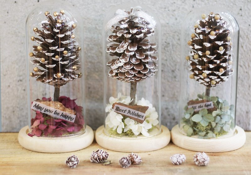 FLORA Customized Design Flower Gift-Pine Cone Flower Tree Glass Cover Cup - Dried Flowers & Bouquets - Plants & Flowers White