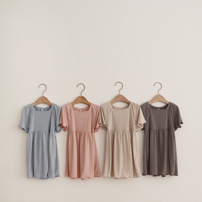 韓國荷葉袖小方領飄逸連身裙 •Modal Lady Dress• - 女童洋裝/裙子 - 其他材質 