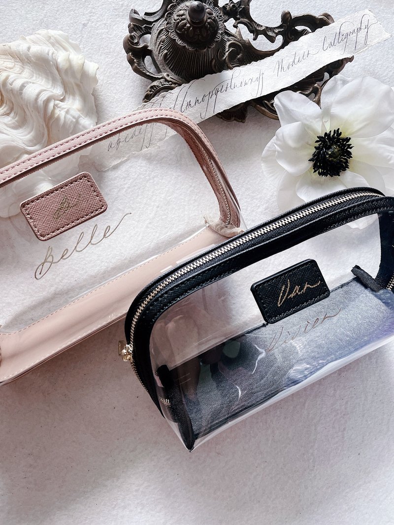 PERSONALISED MAKEUP CASE / TRAVEL BAG - BLACK / DUSTY PINK - Toiletry Bags & Pouches - Plastic Black