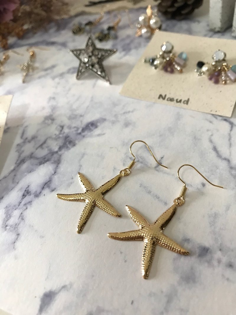 Golden starfish earrings - Earrings & Clip-ons - Other Metals Gold