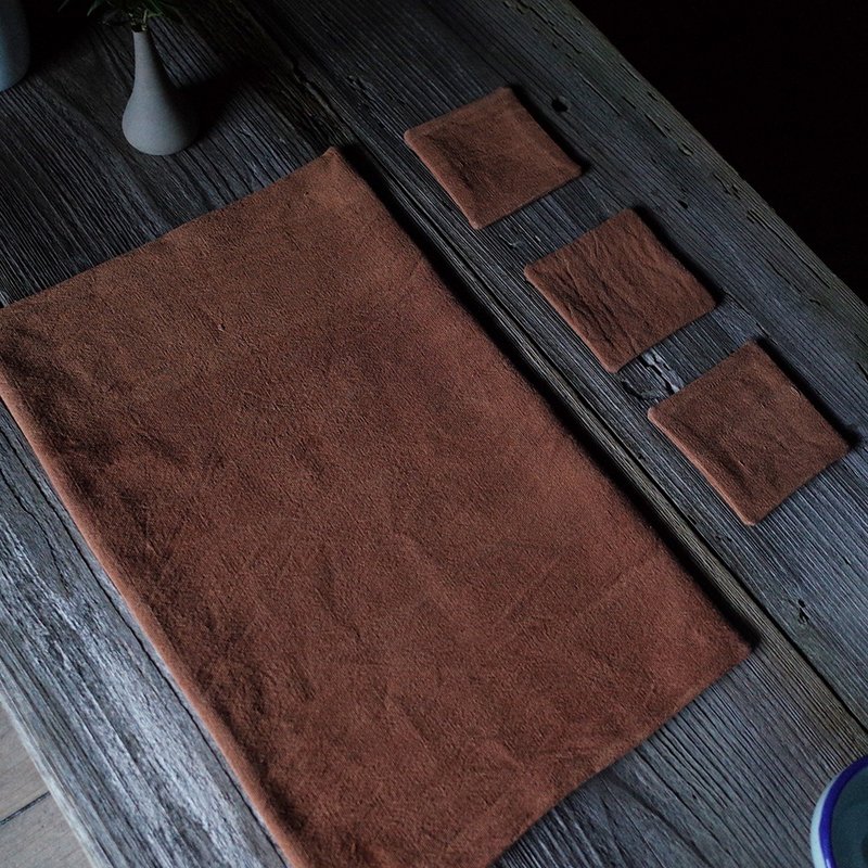 Yishanren | Persimmon dyed placemats, plant-dyed handmade double-layer insulation mats, coasters, bowl mats, plate mats, dining table pot mats - ผ้ารองโต๊ะ/ของตกแต่ง - ผ้าฝ้าย/ผ้าลินิน 