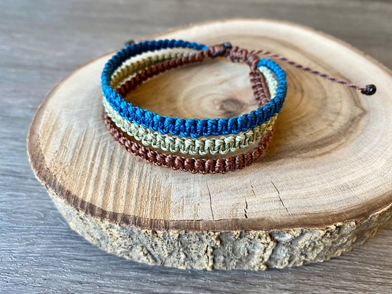 アースカラーの三つ編み | 手作り防水ワックスコード | カジュアルファッション - ブレスレット - コットン・麻 