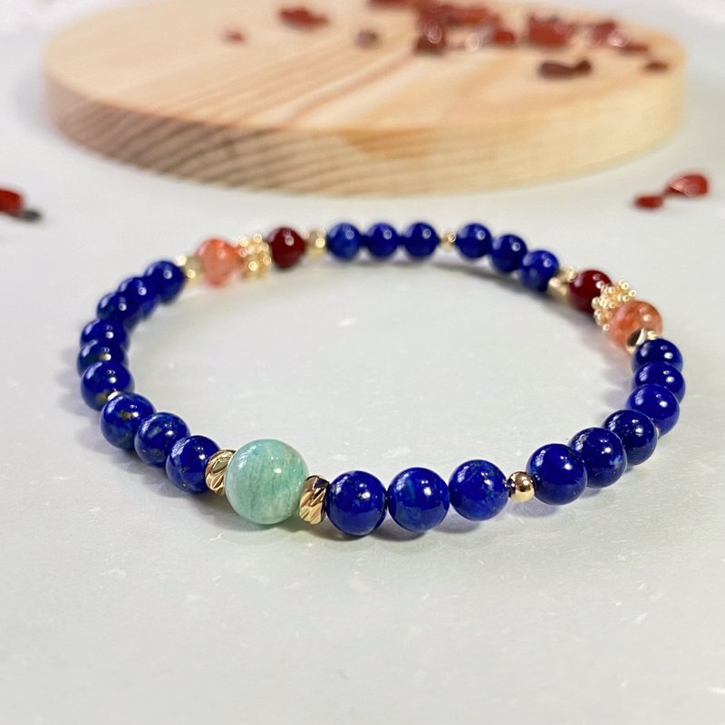 青金石 金太陽 天河石 硃砂 || 平穩情緒 自信勇氣 辟邪 水晶手鍊 - 手鍊/手環 - 水晶 藍色
