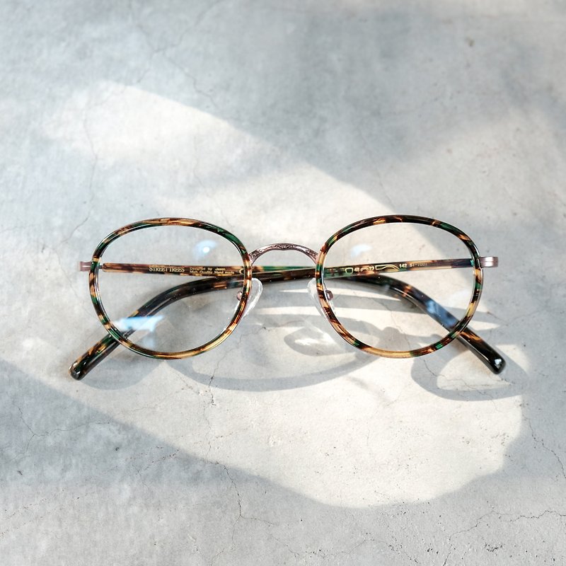 韓国のレトロな小さな丸いフレーム彫刻眼鏡フレーム小さな箱緑の花 - 眼鏡・フレーム - 金属 